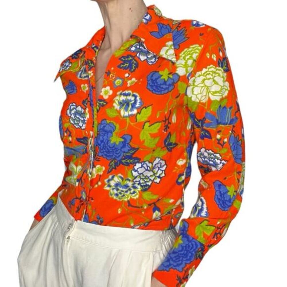 Vintage floral butterfly collar button down‎